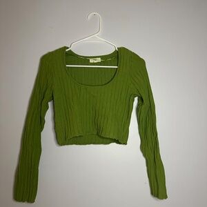 PacSun Green Ribbed Long Sleeve Cropped Top – Size S